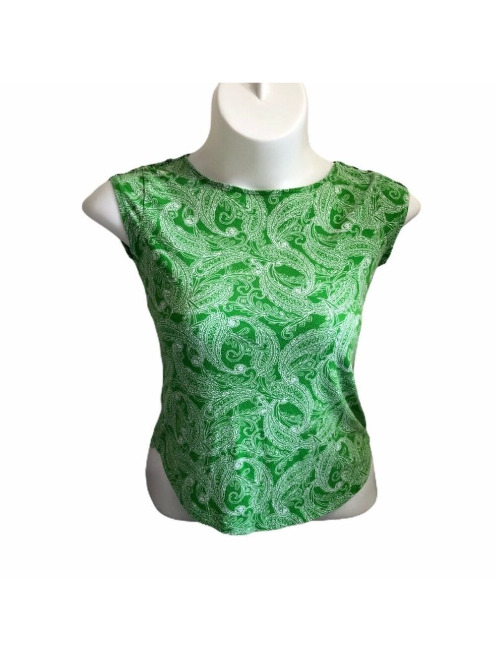 Liz Claiborne Shirt Top T-Shirt Womens PM Pullover Green Paisley Cap Sleeves EUC